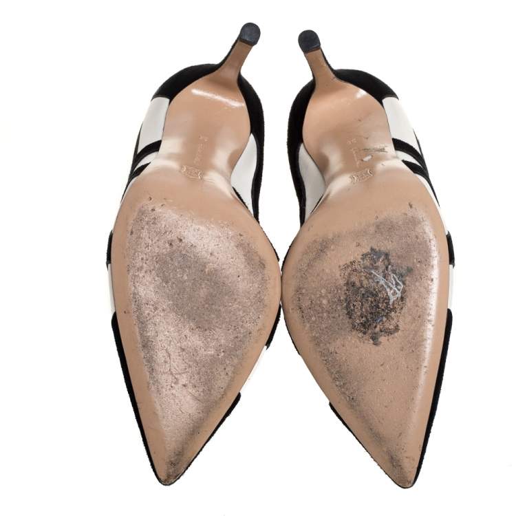 Pre Owned Gianvito Rossi Black/White Suede and Leather Cutout Pumps Size 36