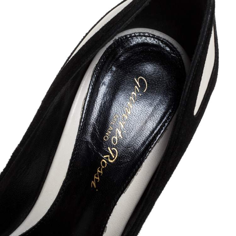 Pre Owned Gianvito Rossi Black/White Suede and Leather Cutout Pumps Size 36