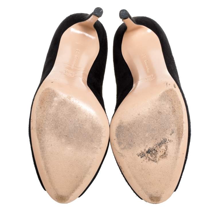 Pre Owned Gianvito Rossi Black Suede Vamp Peep Toe Booties Size 38.5