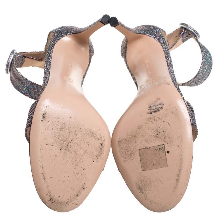 Pre Owned Gianvito Rossi Multicolor Glitter Fabric Portofino Ankle Cuff Sandals Size 39.5