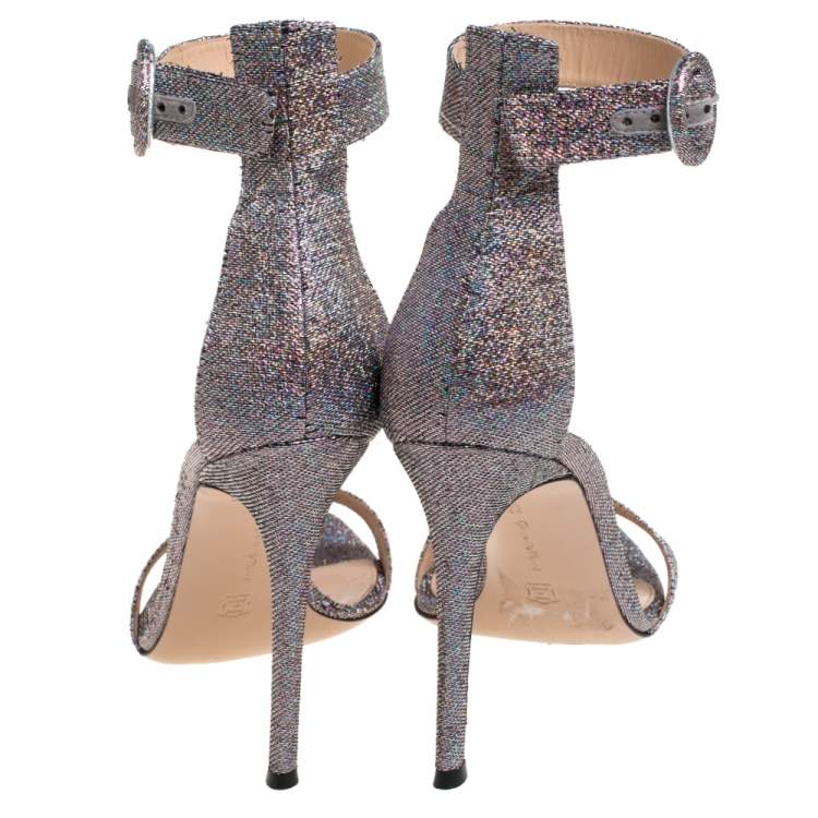 Pre Owned Gianvito Rossi Multicolor Glitter Fabric Portofino Ankle Cuff Sandals Size 39.5
