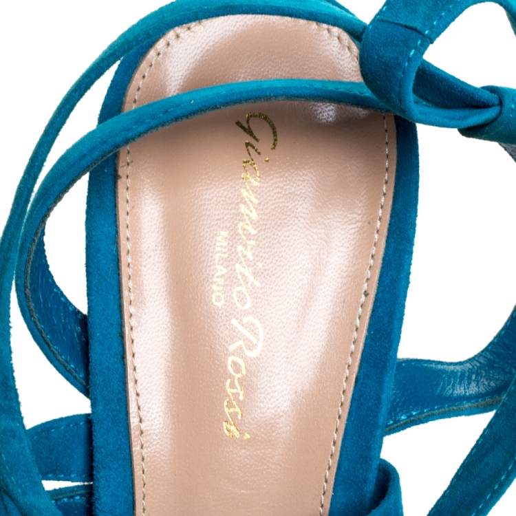 Pre Owned Gianvito Rossi Blue Suede Leather Ankle Wrap Sandals Size 41