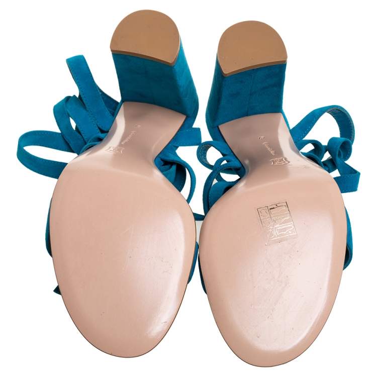 Pre Owned Gianvito Rossi Blue Suede Leather Ankle Wrap Sandals Size 41