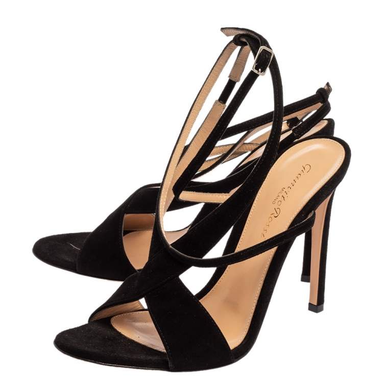 Pre Owned Gianvito Rossi Black Suede Criss Cross Ankle strap Sandals Size 38