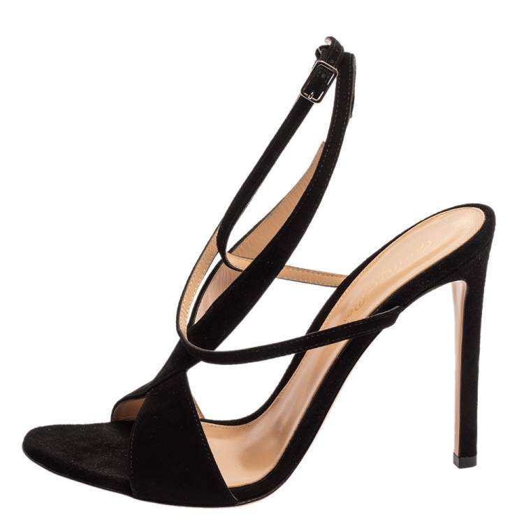 Pre Owned Gianvito Rossi Black Suede Criss Cross Ankle strap Sandals Size 38