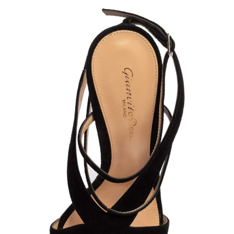 Pre Owned Gianvito Rossi Black Suede Criss Cross Ankle strap Sandals Size 38