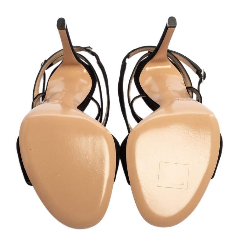 Pre Owned Gianvito Rossi Black Suede Criss Cross Ankle strap Sandals Size 38