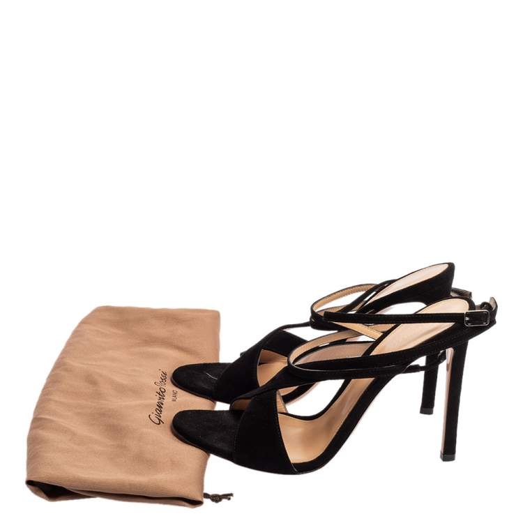 Pre Owned Gianvito Rossi Black Suede Criss Cross Ankle strap Sandals Size 38
