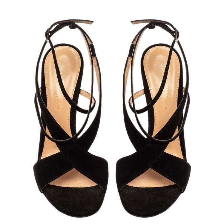 Pre Owned Gianvito Rossi Black Suede Criss Cross Ankle strap Sandals Size 38