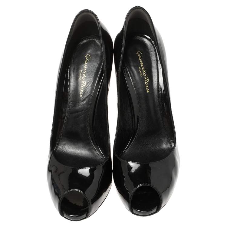 Pre Owned Gianvito Rossi Black Patent Leather Peep Toe Pumps Size 39