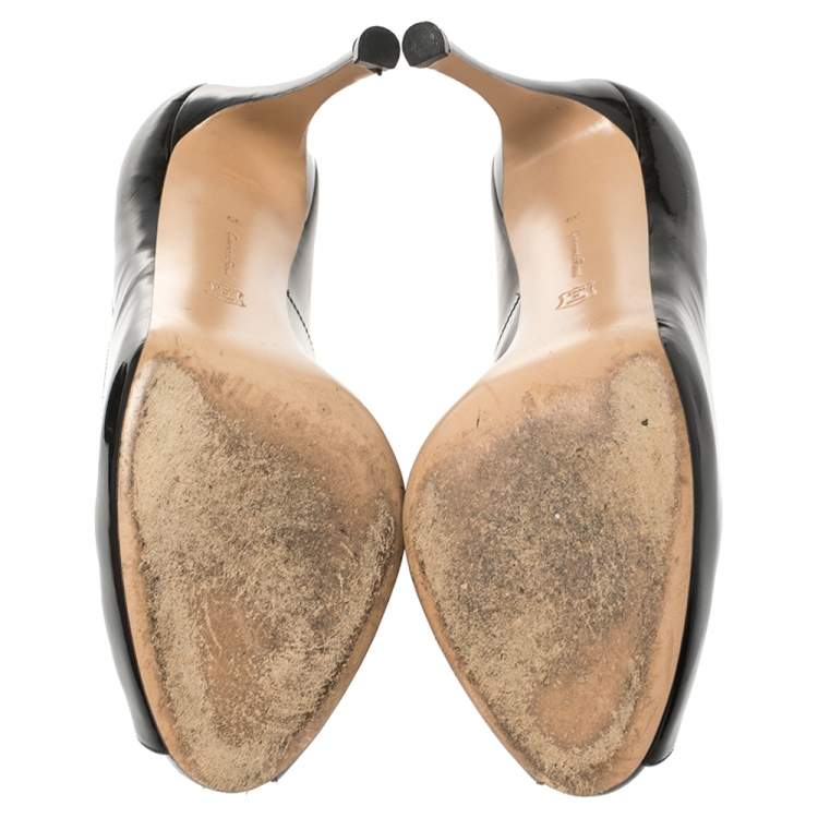 Pre Owned Gianvito Rossi Black Patent Leather Peep Toe Pumps Size 39