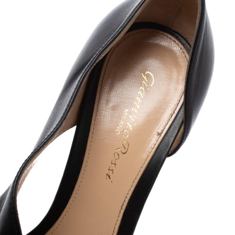 Pre Owned Gianvito Rossi Black Leather Open Side D'orsay Sandals Size 37