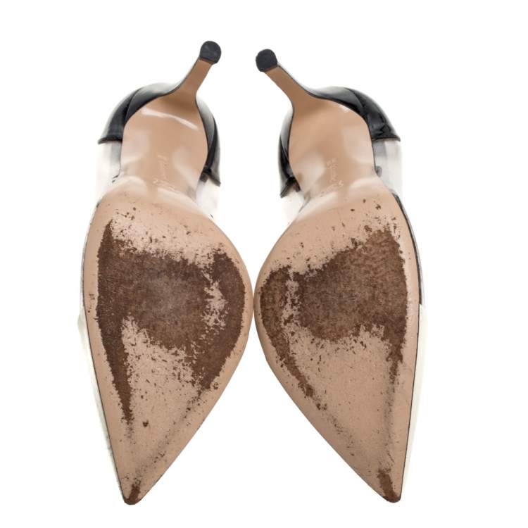 Pre Owned Gianvito Rossi Black/White Leather And PVC Plexi Pointed Toe Pumps Size 36