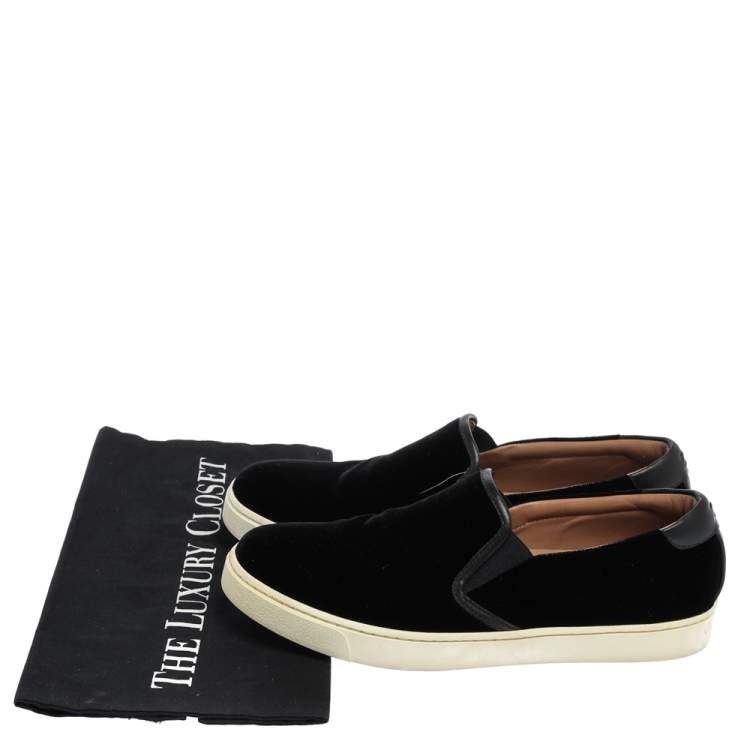 Pre Owned Gianvito Rossi Black Velvet And Leather Trim Slip on Sneakers Size 37.5