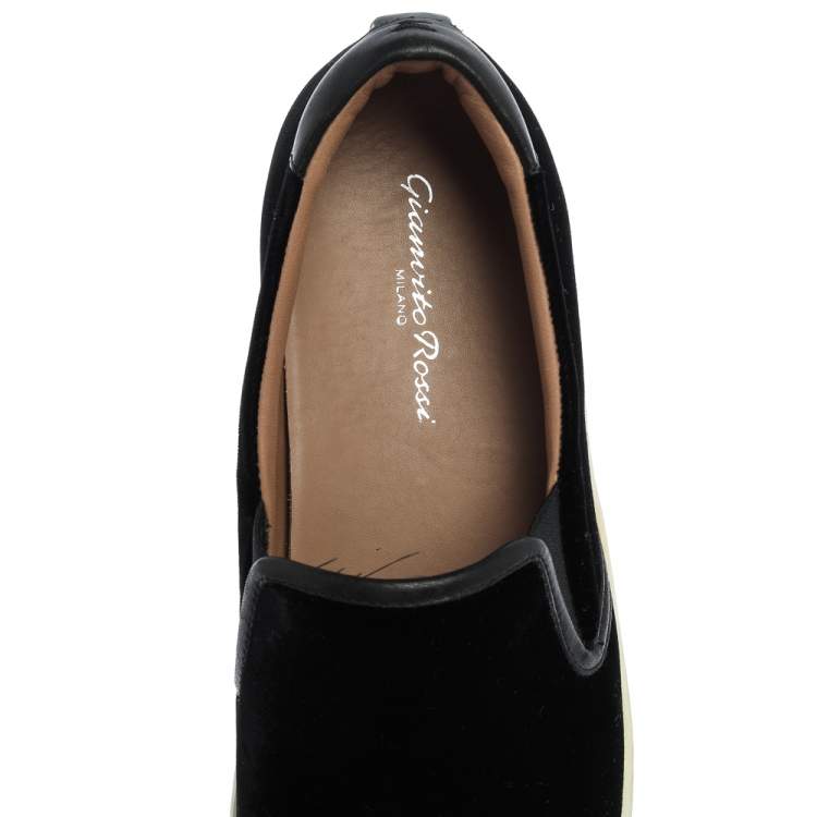 Pre Owned Gianvito Rossi Black Velvet And Leather Trim Slip on Sneakers Size 37.5