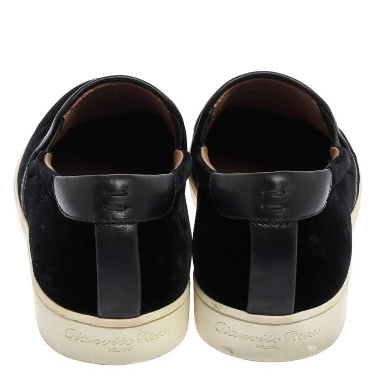 Pre Owned Gianvito Rossi Black Velvet And Leather Trim Slip on Sneakers Size 37.5