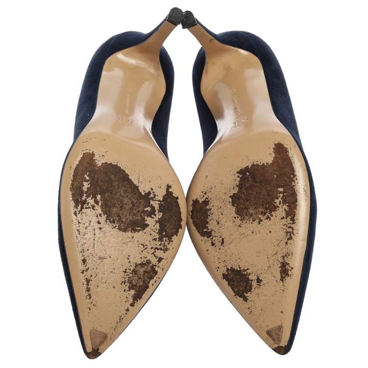 Pre Owned Gianvito Rossi Blue Suede Pointed Toe Pumps Size 38