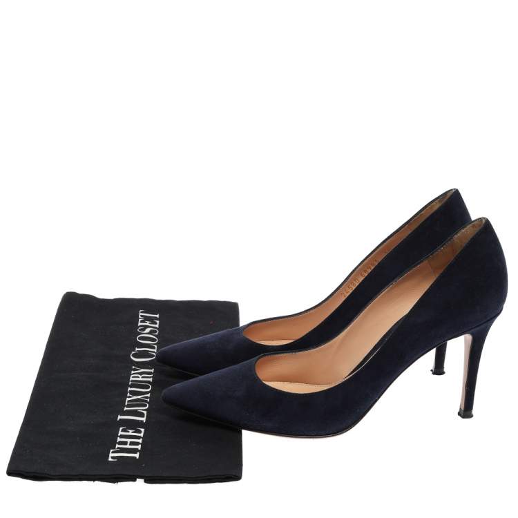 Pre Owned Gianvito Rossi Blue Suede Pointed Toe Pumps Size 38