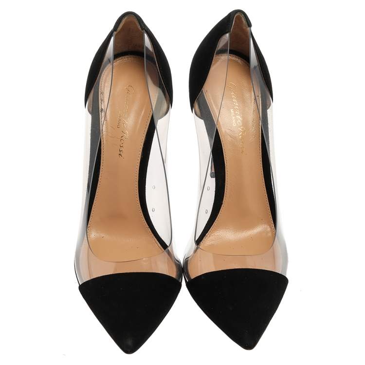 Pre Owned Gianvito Rossi Black Suede And PVC Plexi Pumps Size 38