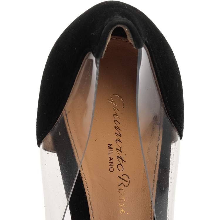 Pre Owned Gianvito Rossi Black Suede And PVC Plexi Pumps Size 38