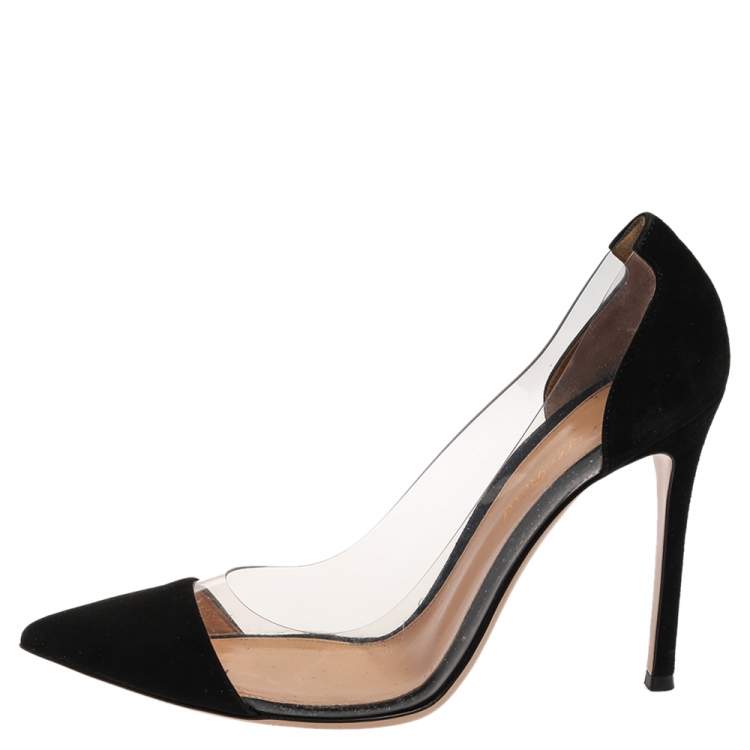 Pre Owned Gianvito Rossi Black Suede And PVC Plexi Pumps Size 38