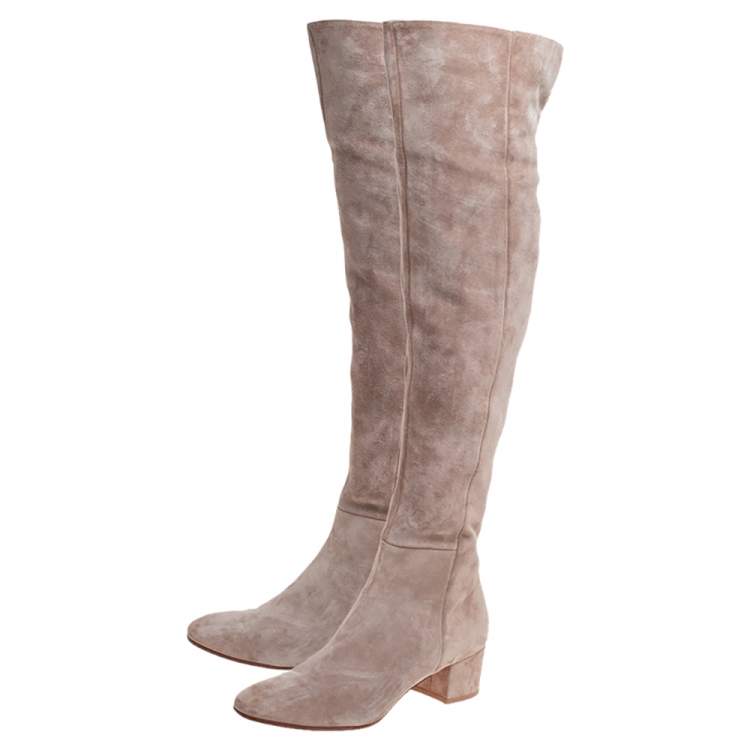 Pre Owned Gianvito Rossi Beige Suede Leather Over the Knee Boots Size 38