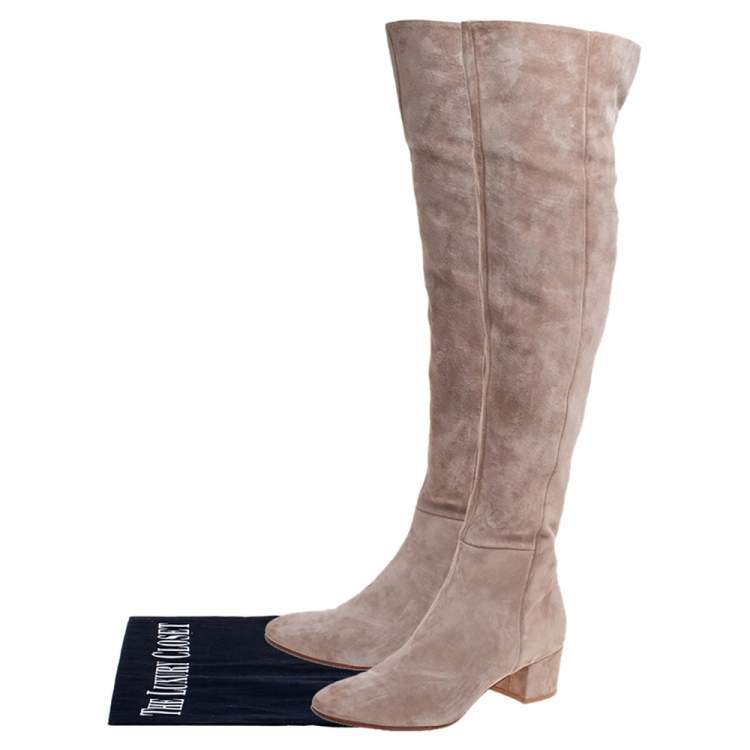 beige suede knee boots