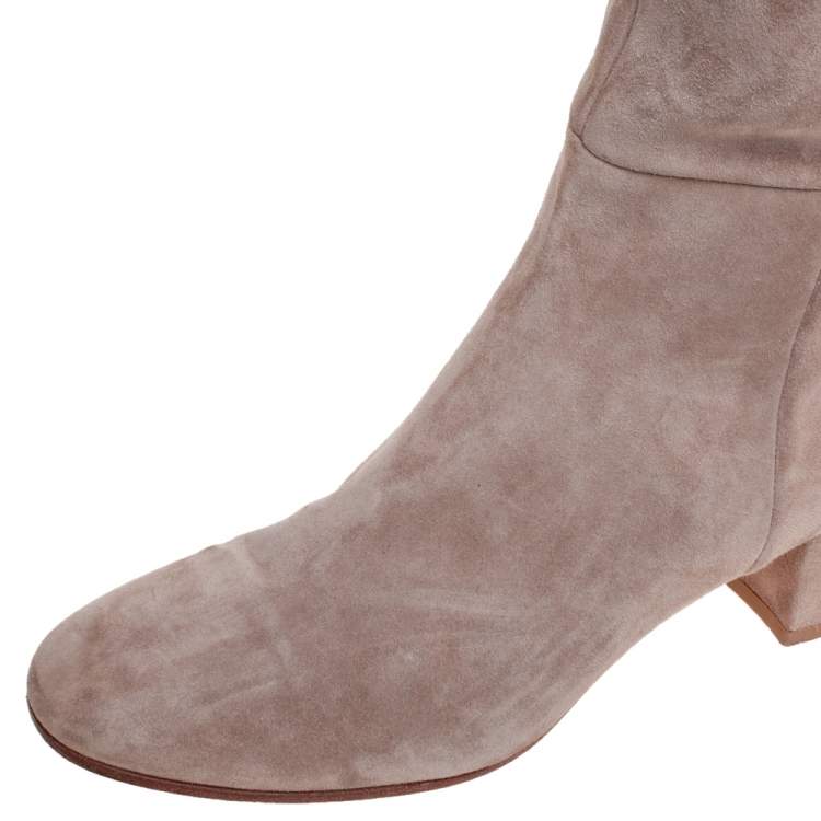 Pre Owned Gianvito Rossi Beige Suede Leather Over the Knee Boots Size 38