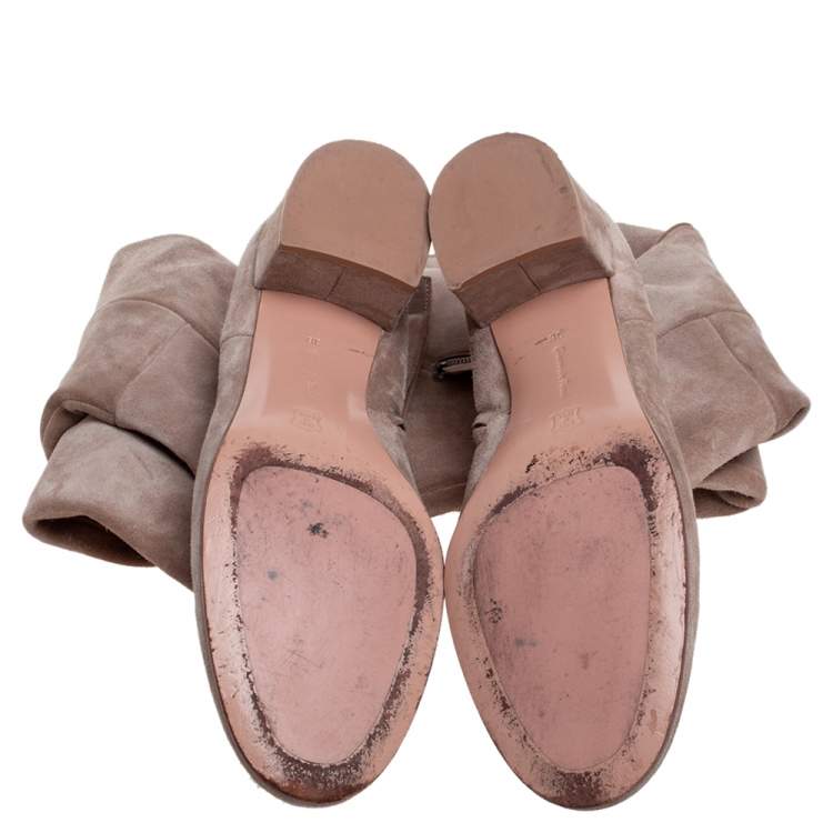 Pre Owned Gianvito Rossi Beige Suede Leather Over the Knee Boots Size 38