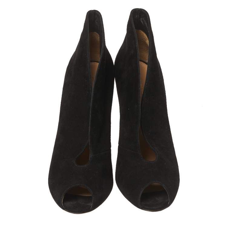 Pre Owned Gianvito Rossi Black Suede Vamp Peep Toe Booties Size 39