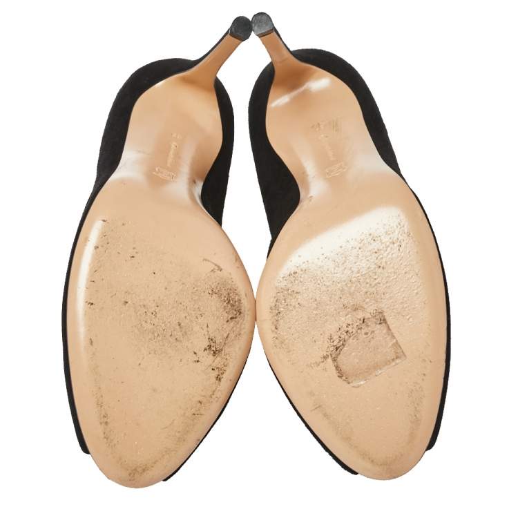 Pre Owned Gianvito Rossi Black Suede Vamp Peep Toe Booties Size 39