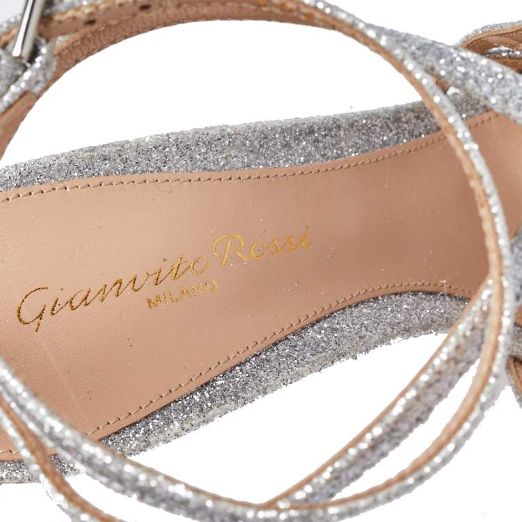 Pre Owned Gianvito Rossi Silver Glitter Vega Caged Open Toe Sandals Size 38