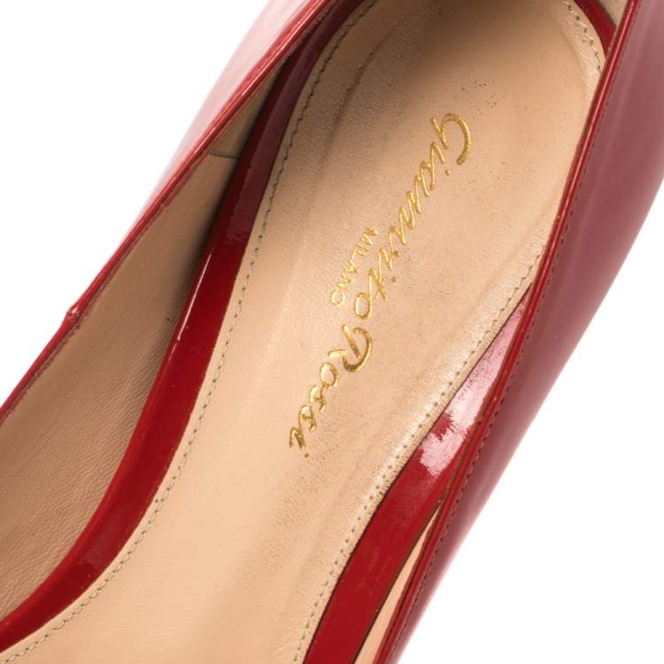 Pre Owned Gianvito Rossi Red Patent Leather Pointed Toe Pumps Size 40