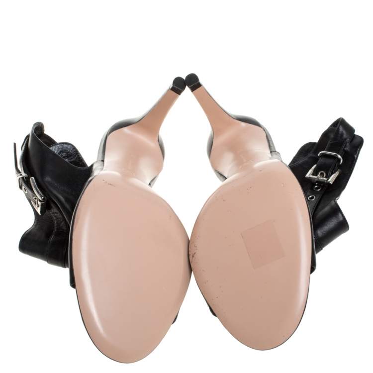 Pre Owned Gianvito Rossi Black Leather Slingback Peep Toe Booties Size 38