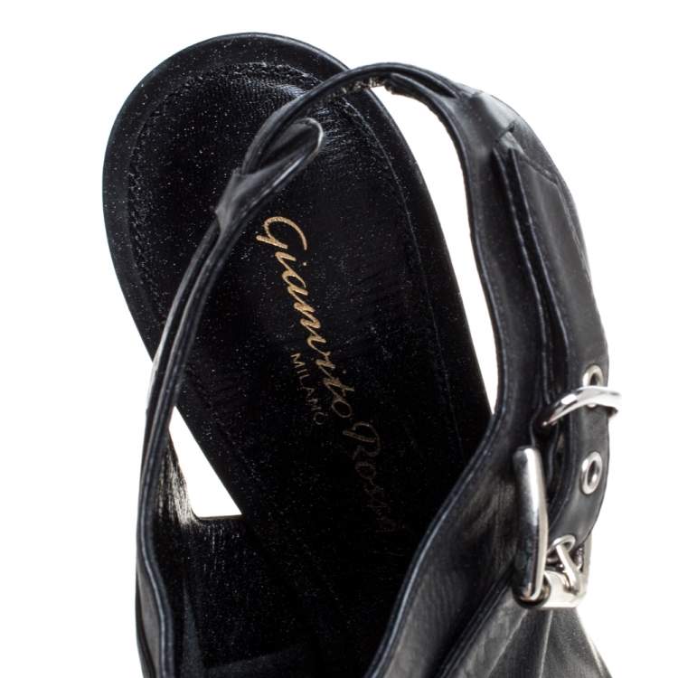 Pre Owned Gianvito Rossi Black Leather Slingback Peep Toe Booties Size 38