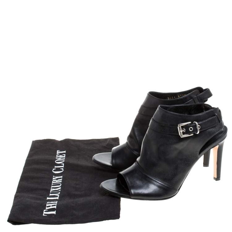 Pre Owned Gianvito Rossi Black Leather Slingback Peep Toe Booties Size 38