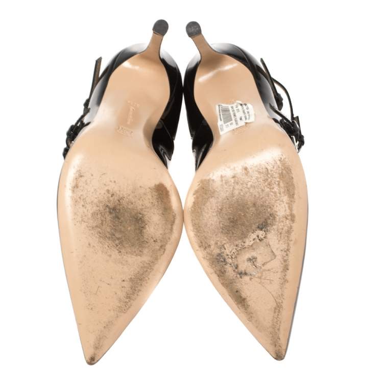 Pre Owned Gianvito Rossi Black Patent Leather Crisscross Pointed Toe Pumps Size 37.5