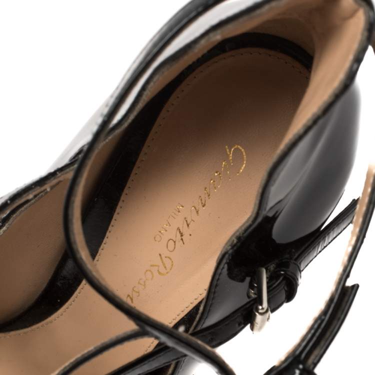 Pre Owned Gianvito Rossi Black Patent Leather Crisscross Pointed Toe Pumps Size 37.5