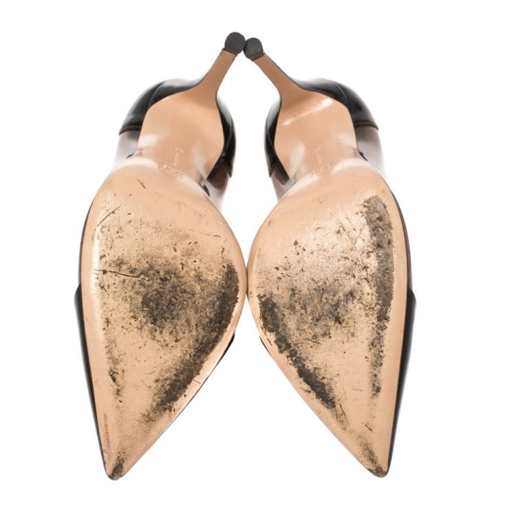 Pre Owned Gianvito Rossi Black Patent Leather And PVC Plexi Pointed Toe Pumps Size 38