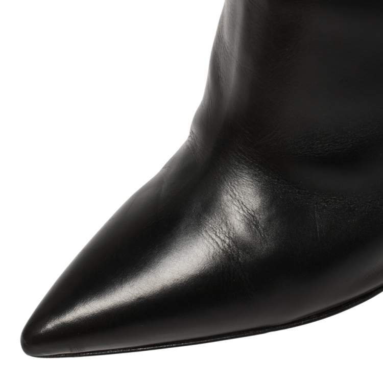 Pre Owned Gianvito Rossi Black Leather Zipper Ankle Boots Size 36.5