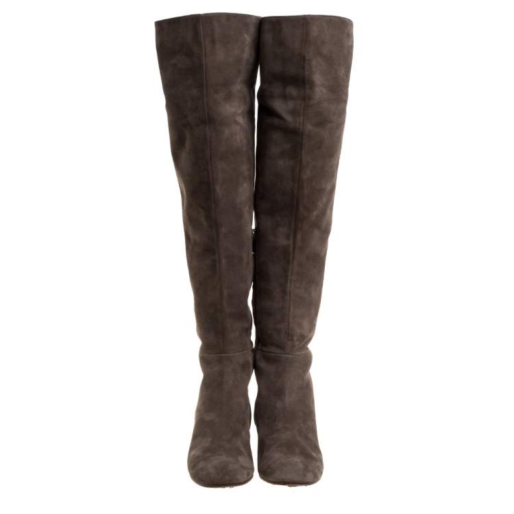 Pre Owned Gianvito Rossi Brown Suede Leather Over the Knee Boots Size 39.5
