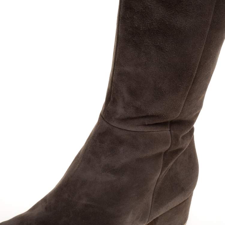 Pre Owned Gianvito Rossi Brown Suede Leather Over the Knee Boots Size 39.5