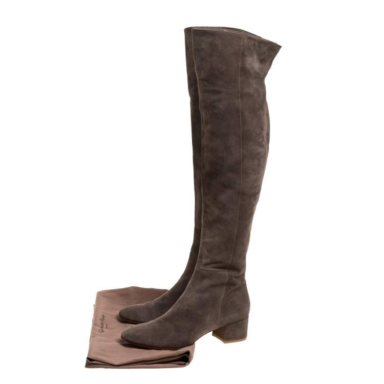 Pre Owned Gianvito Rossi Brown Suede Leather Over the Knee Boots Size 39.5