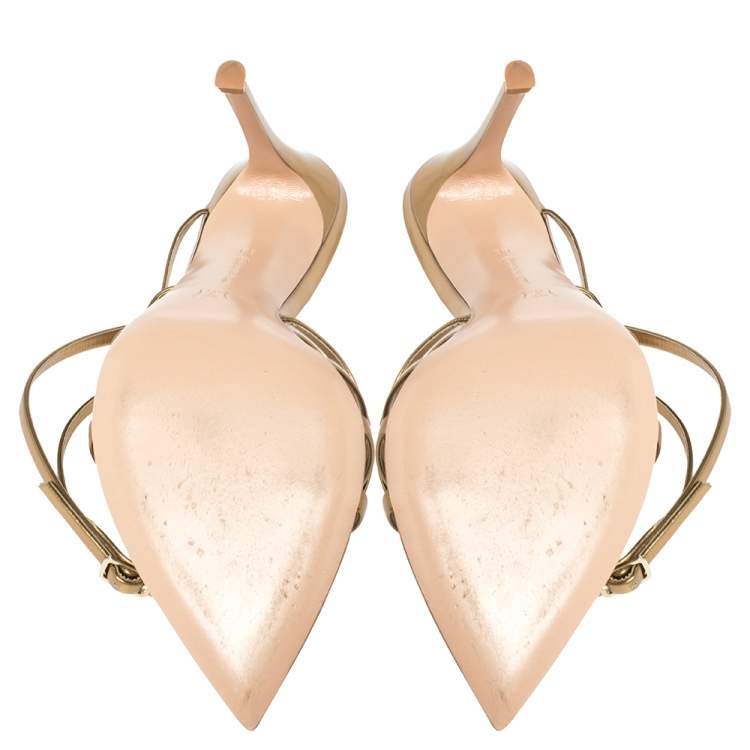 Pre Owned Gianvito Rossi Gold Patent Leather Eclypse Strappy Sandals Size 38 