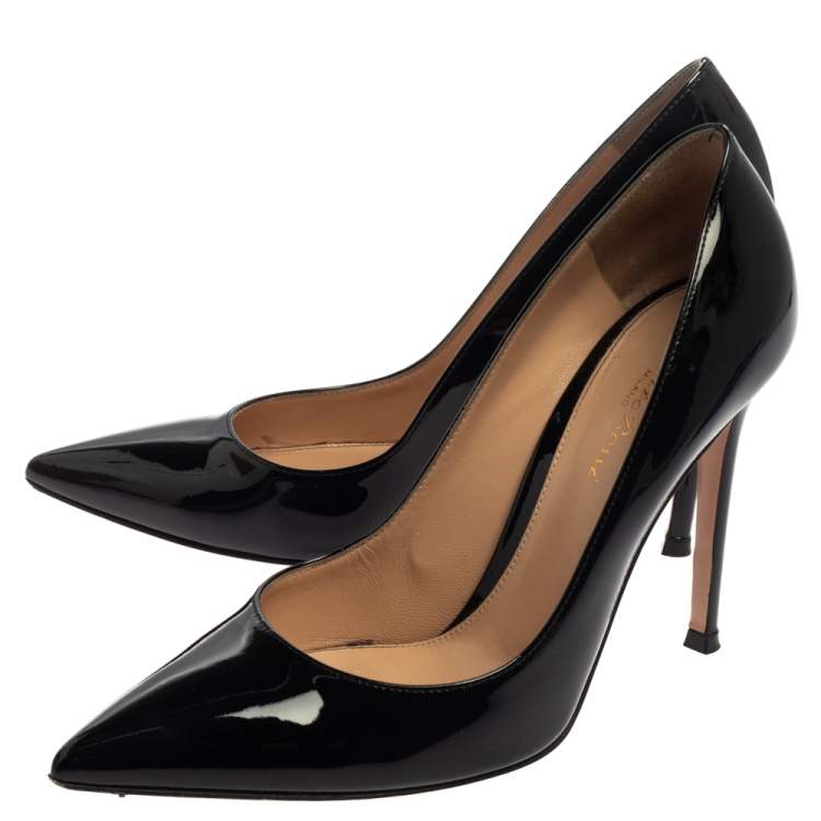 Pre Owned Gianvito Rossi Black Patent Leather Gianvito Pointed Toe Pumps Size 38