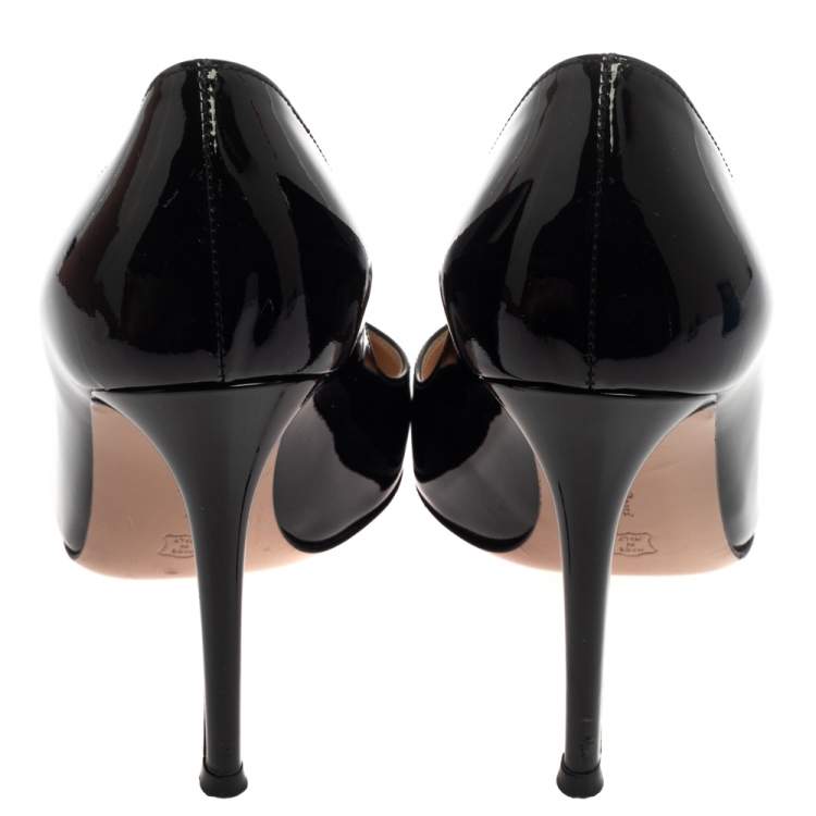 Pre Owned Gianvito Rossi Black Patent Leather Gianvito Pointed Toe Pumps Size 38