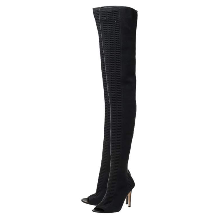 Pre Owned Gianvito Rossi Black Stretch Fabric Knee High Boots Size  37