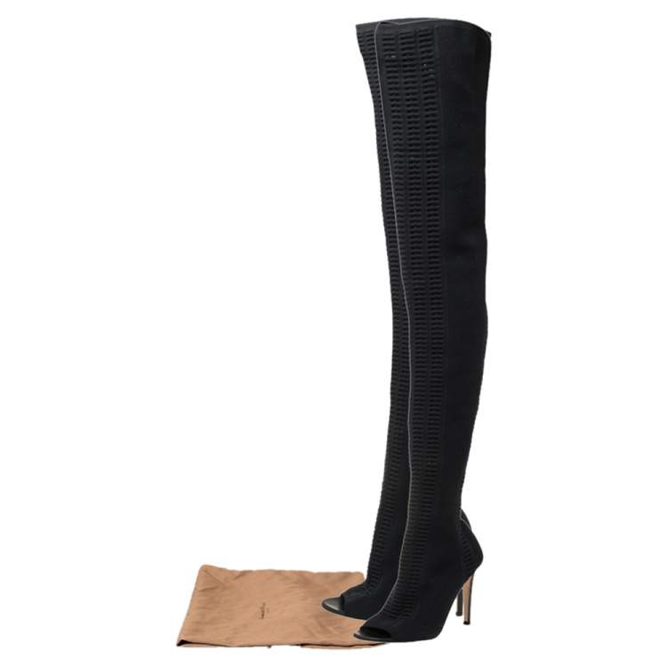 Pre Owned Gianvito Rossi Black Stretch Fabric Knee High Boots Size  37