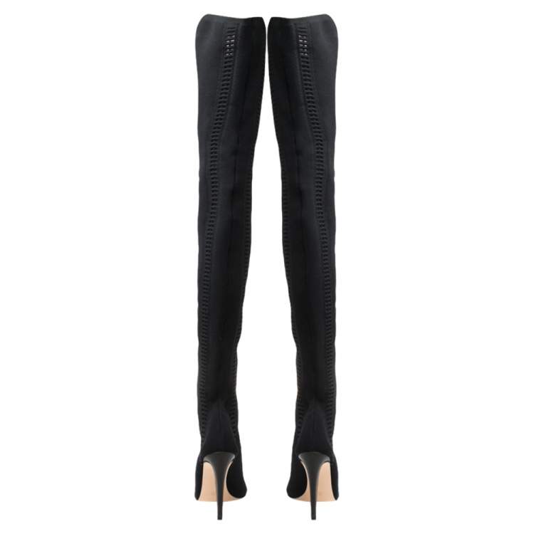 Pre Owned Gianvito Rossi Black Stretch Fabric Knee High Boots Size  37