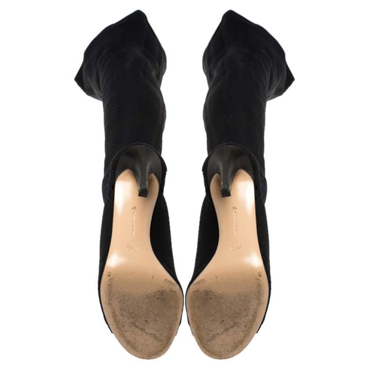 Pre Owned Gianvito Rossi Black Stretch Fabric Knee High Boots Size  37